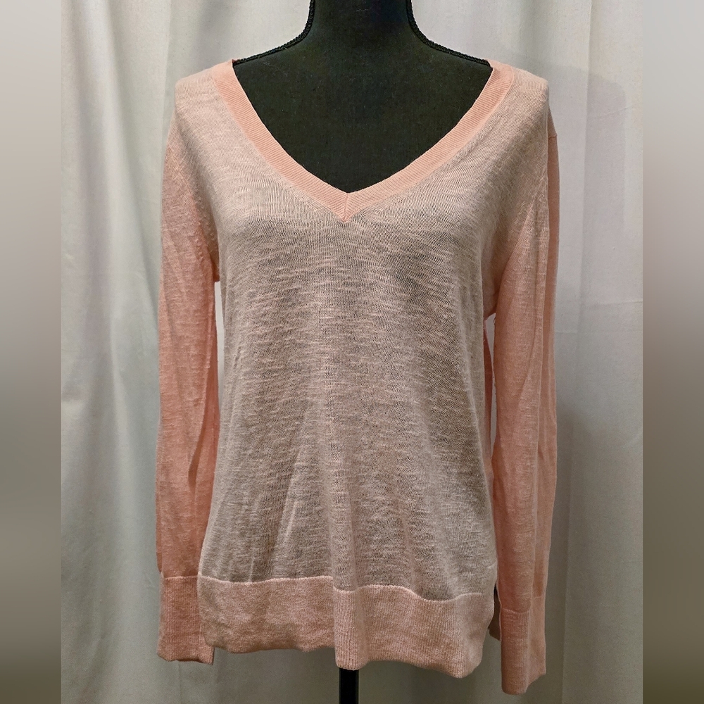 Banana Republic Soft Pink Linen/Rayon V-Neck Sweater S